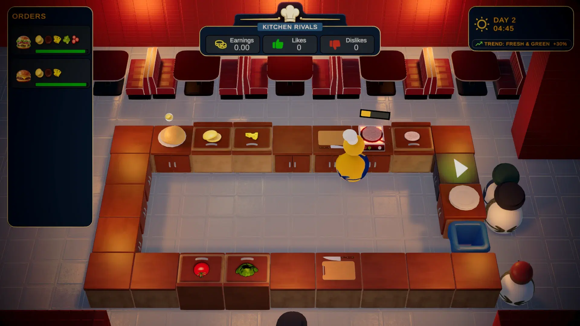 Cooking and serving orders in Kitchen Rivals.