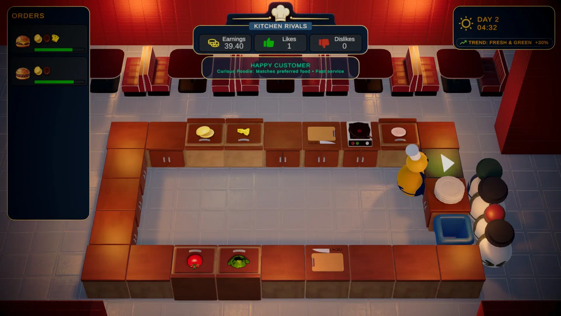 Customers and restaurant service in Kitchen Rivals.